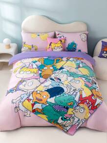 Nick 90s X SHEIN Cartoon Print Reversible Duvet Cover Set