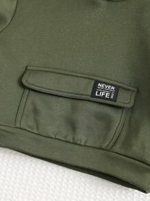 Cozy Pixies 婴儿男女童秋冬休闲装饰logo前袋卫衣保暖抓绒卫衣 - 軍綠色 - 查看 7