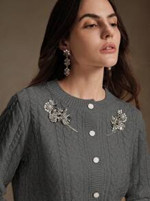 Anewsta Suéter de punto con cuello anudado y abertura delantera elegante para damas