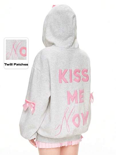Kawaii Sweet Bow & Letter Embroidered Casual Women Sweatshirt, School