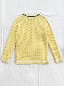 Soleia Women's Holiday Powder Pink V-Neck Contrast Trim Knitted Sweater, Fashionable Autumn/Winter