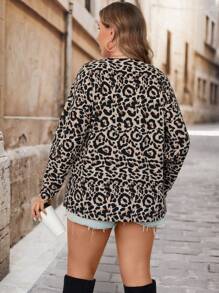 SHEIN LUNE 大码豹纹 V 领休闲长袖 T 恤感恩节装扮节日装扮