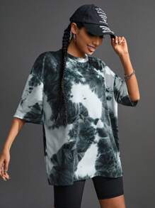 Streetz SHEIN Sport Tie-Dye Print Short Sleeve Active T-Shirt - Dark Green - View 7