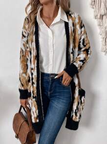 SHEIN LUNE Women's Loose Casual Cardigan With Pockets, Long Sleeve, All-Over Print, Autumn/Winter Fall Cloth For Women - Multicolor - View 4