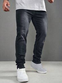 Manfinity Homme Men's Straight Loose Casual Versatile Denim Jeans With Pockets - Grey - View 6