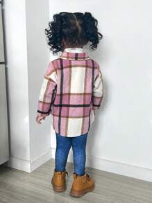 SHEIN Leap Crew 3pcs Baby Girl Adorable Plaid Shirt, Knit Sweater And Pants Set, Autumn/Winter - Pink - View 2