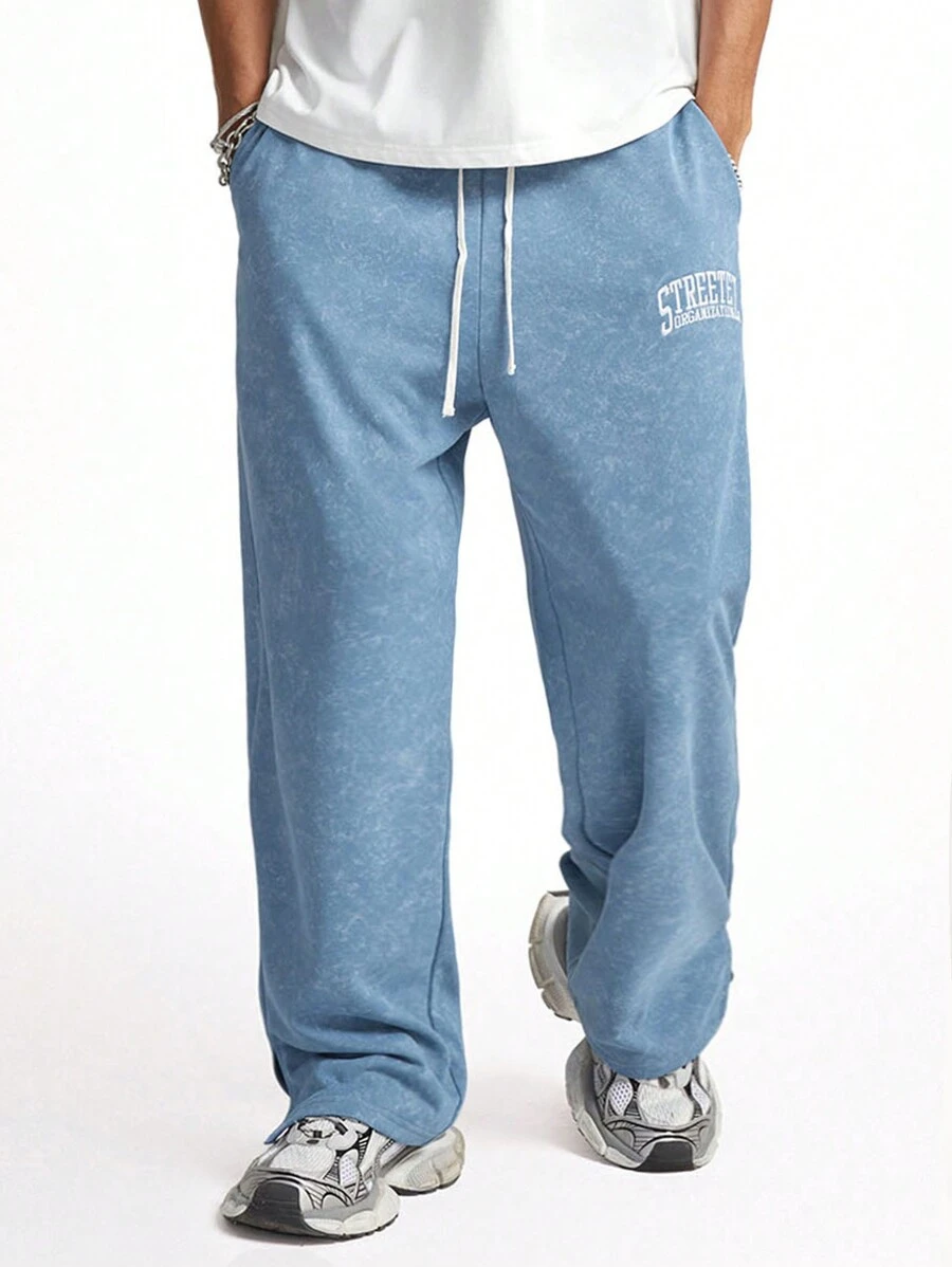 Manfinity VCAY Men's Loose Straight Print Knit Pants - Baby Blue - View 1