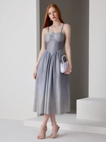 SHEIN Belle Vestido de fiesta con tirantes de espagueti con efecto degradado de brillo para mujer