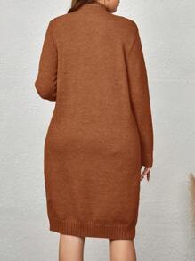 EMERY ROSE Plus Size Long Sleeve Knitted Sweater Dress With Pockets In Fall/Winter