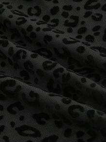 ROMWE Goth Top bandeau de malla transparente con estampado de leopardo para mujer - Negro - Ver 4