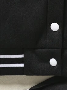 SHEIN 年轻女孩学院风字母印花保暖连帽夹克和百褶裙两件套黑色女婴套装 - 黑色 - 查看 4