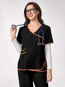 TaskEZ 2pcs Women Uniform Scrub Set: V-Neck Short Sleeve Top And Pants