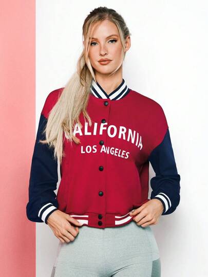 VARSITIE Striped Collar Color Block Buttoned Long Sleeves Women Outdoor Jackets