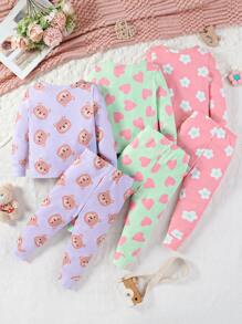 2 Teile Set für Mädchen Baby mit Hirsch Muster, bestehend aus bequemer Leggings und Langarm Oberteil als Schlafanzug, enganliegender Passform