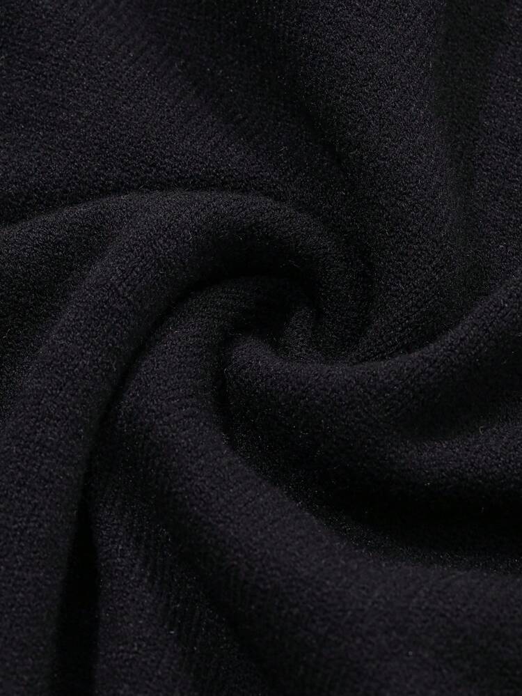 Women's Black Loose Fit Solid Color Hooded Sweater,Fall Women Clothes