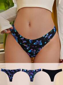 Quần lót lọt khe họa tiết nhiều màu liền mạch phong cách Goth cho nữ 3 chiếc/bộ - Nhiều màu - Xem 1