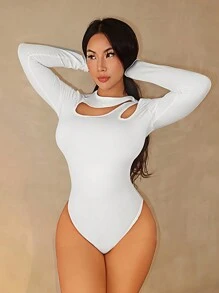 Zolique Body ajustado y sexy de manga larga con diseño de cuello asimétrico para mujeres