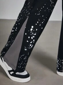 Manfinity Roughcore Quần nỉ bó sát cạp rút họa tiết tương phản cỡ lớn cho nam - màu đen - Xem 6