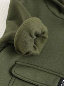 Cozy Pixies 婴儿男女童秋冬休闲装饰logo前袋卫衣保暖抓绒卫衣 - 軍綠色 - 查看 8