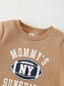 Cozy Pixies 2st Baby Boy Brevtryck Rund Hals Långärmad Sweatshirt Och Elastisk Midja Ankel Lång Byxa Set, Höstkläder - Kaki - Visa 10
