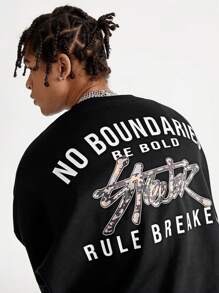 Manfinity VCAY Men's Loose Knitted Crew Neck Pullover Sweatshirt, For Fall Winter - Black - View 1