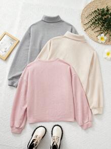 SHEIN 3pcs/Set Tween Girls' Loose Knitted Casual Plain T-Shirt Sets, Autumn Winter - Multicolor - View 2
