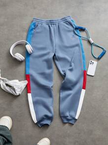 Sport MetroGents Boyfriend Style Men's Contrast Color Elastic Waist Pocket Sports Pants - Royal Blue - View 1