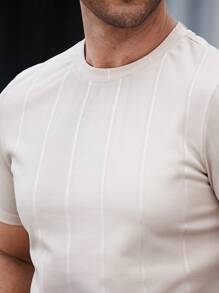 Manfinity Homme 2pcs Men's Solid Color Crew Neck Short Sleeve T-Shirt And Drawstring Waist Casual Shorts Set, Summer - Khaki - View 3