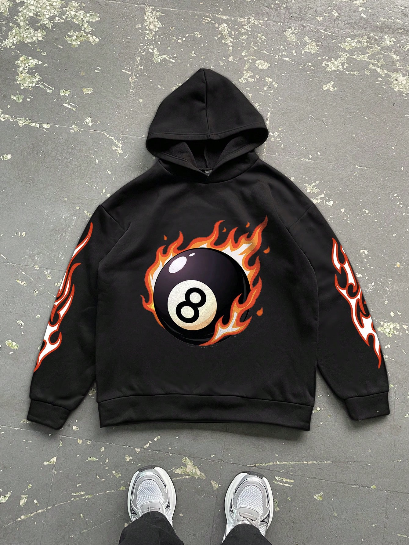 Manfinity Dauomo Plus Size Men's Billiards Flame Print Hooded Sweatshirt, Autumn/Winter