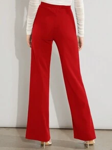 SHEIN Amorya 女式纯色简约梭织休闲裤 - 紅色 - 查看 2