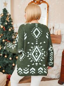 Große Größen Farbblock Geometrisch Weihnachtspullover, für den Winter