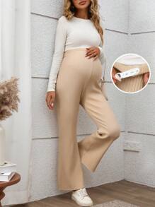 SHEIN Maternity Solid Color Button Rib Knit Casual Pants