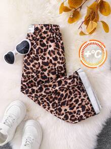 SHEIN 年轻女孩针织豹纹字母宽松休闲运动裤 - 彩色 - 查看 4