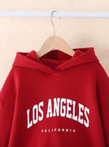 SHEIN Leap Crew 2pcs Tween Girl Loose Casual Simple Cozy Hoodie And Drawstring Pants Set - Burgundy - View 3