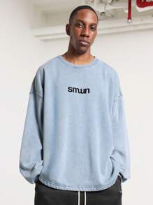 SUMWON Limited Edition Smun Oversized Sweatshirt Athleisure Streetwear Premium Cotton Blend Urban Fashion Casual Loungewear Fall Winter Collection Boutique Statement Top - Blue - View 2