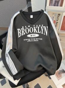 SHEIN Teen Girl Metal Silver & Black Patchwork Print Knit Sweatshirt