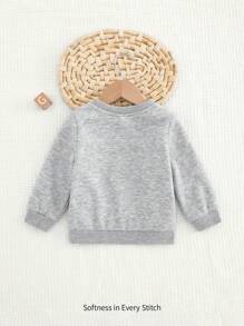 Cozy Pixies Baby Girl Raglan Sleeve Olive Oil Graphic Crewneck Sweatshirt - Light Grey - View 2