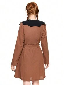 ROMWE Fairycore 万圣节林地南瓜和蝙蝠刺绣荷叶边领连衣裙