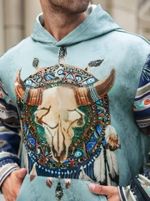 Manfinity LEGND Men's Plus Size Solid Color Patchwork Printed Long Sleeve Hooded Casual Sweatshirt - Multicolor - View 5