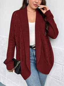 SHEIN LUNE Cárdigan informal de talla grande de punto de malla de unicolor