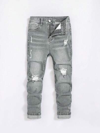 SHEIN Tween Boys' Ripped Casual Denim Jeans
