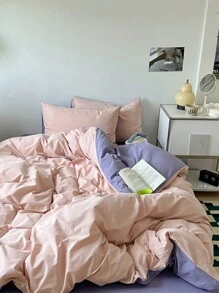 Conjunto de 3 peças de edredom para quarto com 1 fronha rosa claro e 1 fronha roxa escura, conjunto de cama supermacio com capas laváveis, sem enchimento