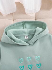 SHEIN Teen Girl's Casual Oversized Sweatshirt With Sweet Heart Embroidery, Gray-Green,In Fall/Winter - Green - View 6