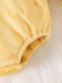 Body combinaison à capuche et manches longues en peluche et bicolore pour bébé garçon, pour porter en extérieur et en tenue décontractée, automne/hiver - Jaune citron - Voir 5