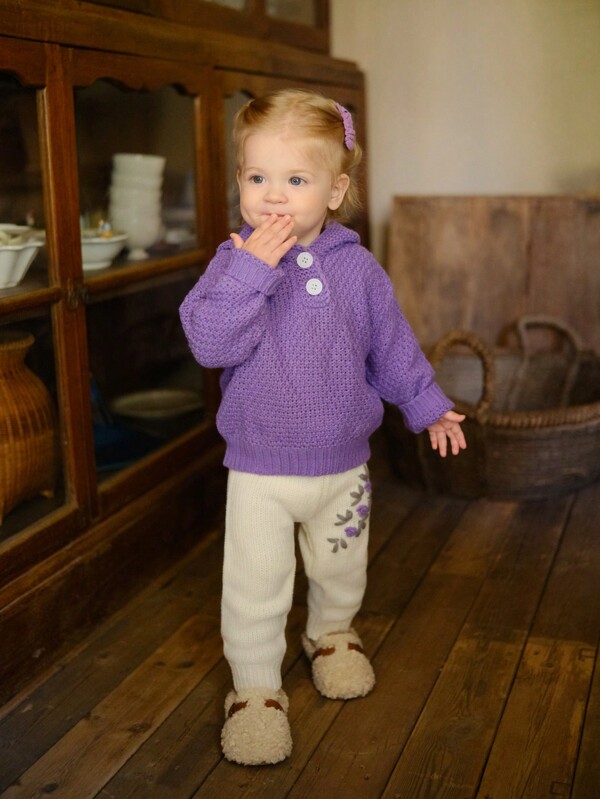 1 conjunto Conjunto de suéter para niña bebé, morado, cálido, nuevos artículos, otoño/invierno