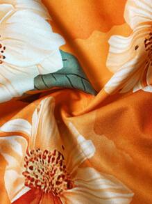 SHEIN LUNE 大码优雅花卉印花 V 领系带夏季连衣裙 - 彩色 - 查看 4