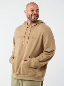 Manfinity VCAY Suéter holgado con bolsillo, bordado con letras y capucha de punto para hombres de talla grande, para otoño e invierno - Camel - Ver 3