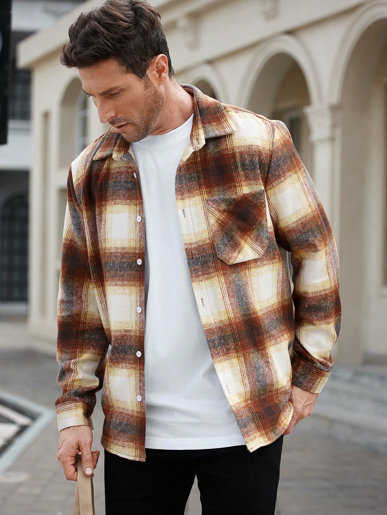 Manfinity Homme قميص كاجوال فضفاض طويل الأكمام مرب...