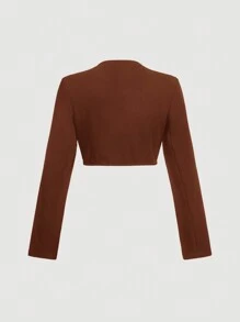 SHEIN MOD Áo khoác nữ tay dài giản dị màu trơn có túi giả trang trí nút - màu nâu - Xem 2