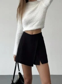 Firerie Váy quấn cạp cao màu đen trơn thanh lịch đa năng cho nữ, mùa thu đông - Màu Tím - Xem 4